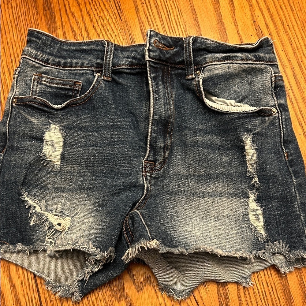 Wax Jean Dark Blue Distressed Jean Shorts